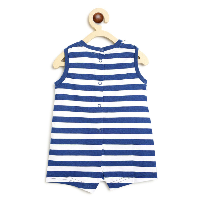 Boys White & Blue Printed Sleeveless Romper image number null